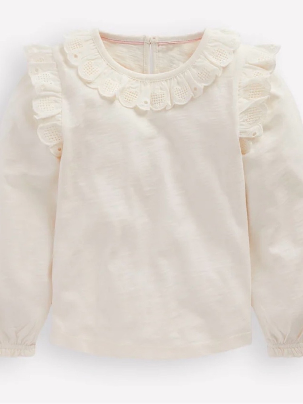 Mini Boden Girls' Broderie Heart Trim Long-Sleeve Top